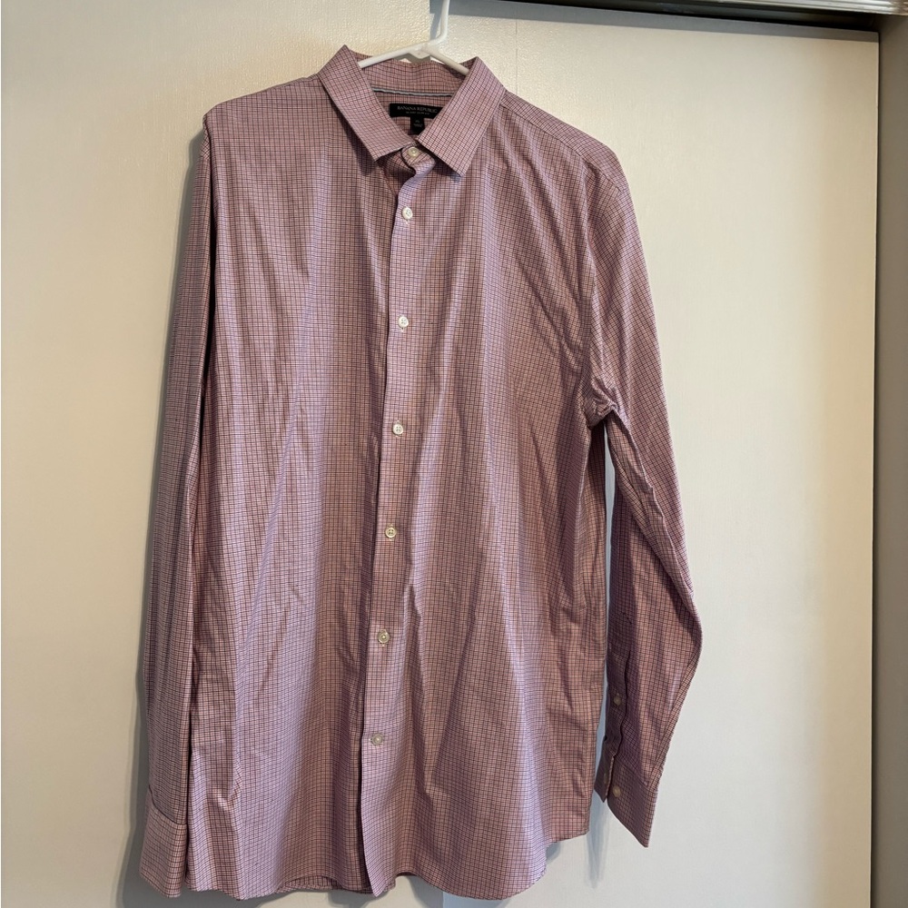 Banana Republic Men's Pink Gingham Dress Shirt